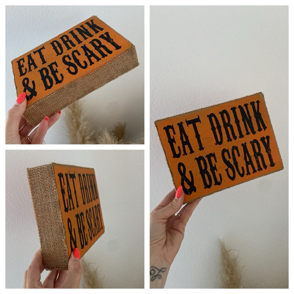 Primitives by Kathy Halloween box sign wall decor fall 8” x 6” eat drink spooky